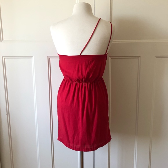 NWT $98~BCBG Generation~Red One-Shoulder Strappy Draped Ruffle Faux Wrap Dress~S - Picture 8 of 10